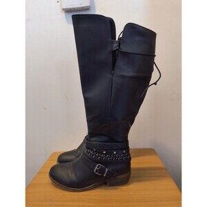 SO® Message STRAPPY  Knee High Riding BLACK Boots by SONOMA Sz 9